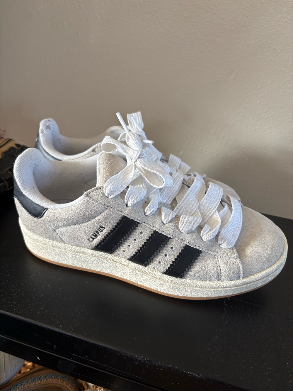 adidas White Suede Sneakers with Black Stripes